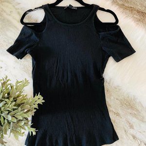 Boston Proper Ribbed Cold Shoulder Top